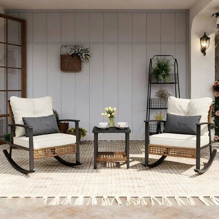 3 Piece Patio Outdoor Conversation Set With Lumbar Pillows and Coffee Table