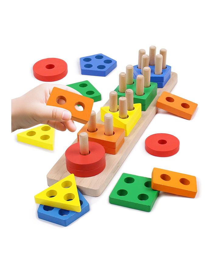 Yhhytoy Montessori Toys for 1 2 3 Year Old - Wooden Baby Stacking Toys Sensory Educational Shape Sorter Color Sorting Toy for Toddlers 1-3, Birthday Gifts for Girls Boys Kids