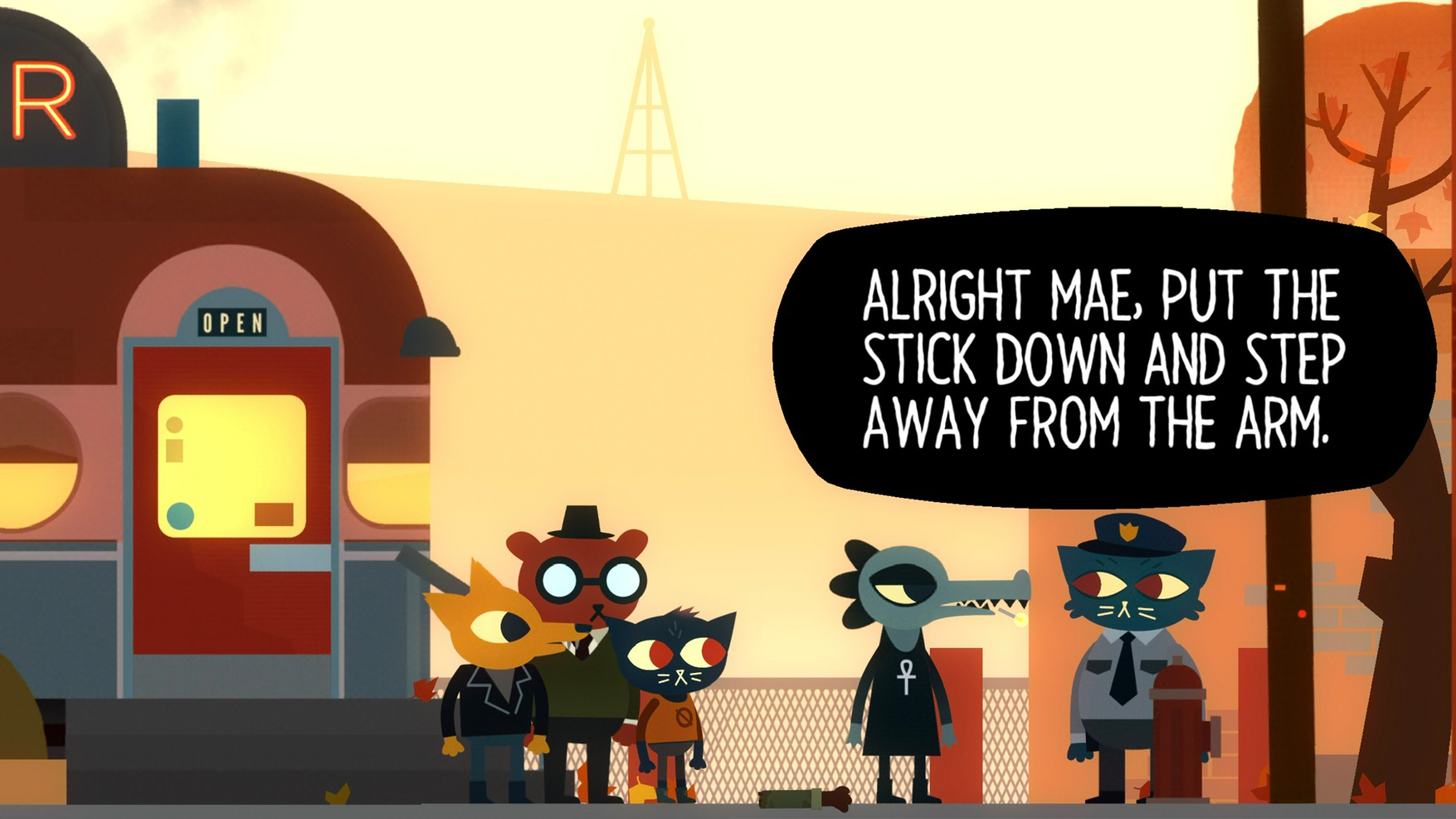 A screenshot showing Night in the Woods