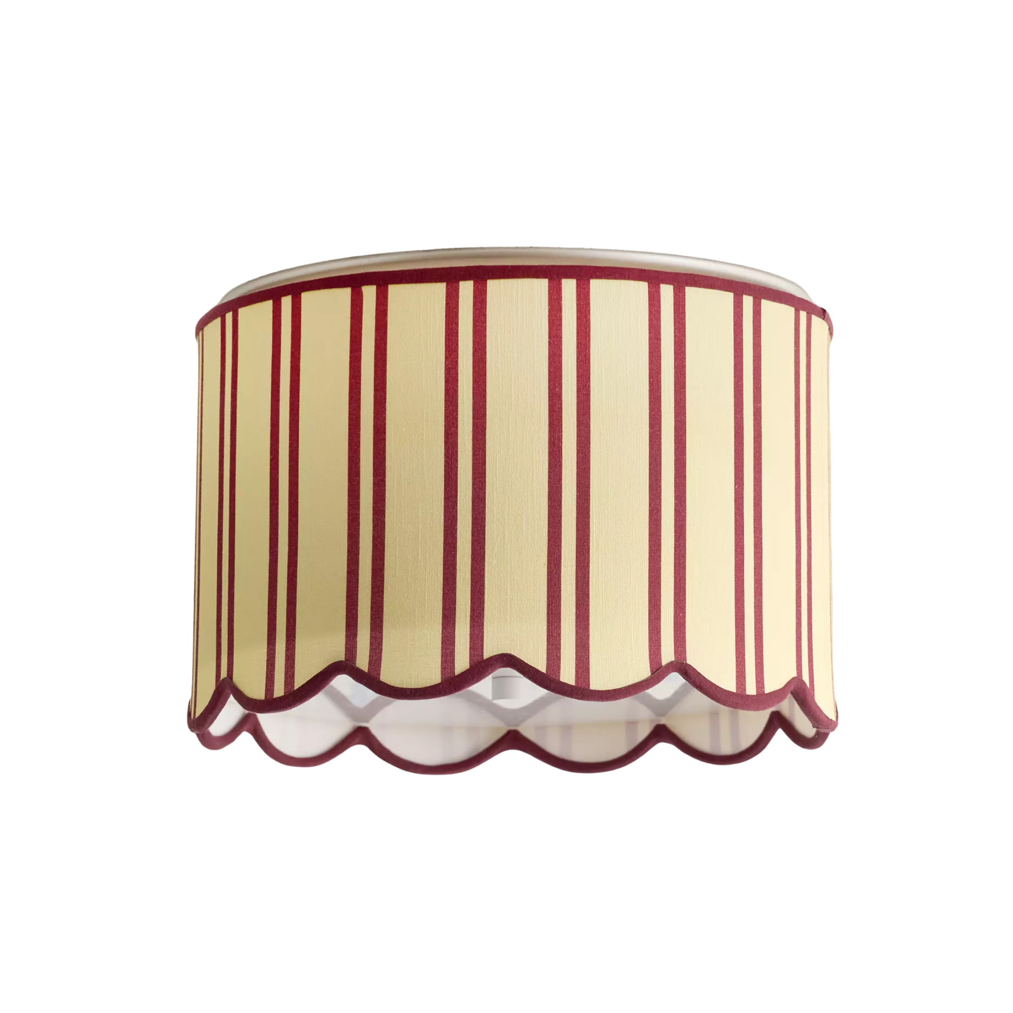 a flush ceiling lamp shade with a beige and red stripe