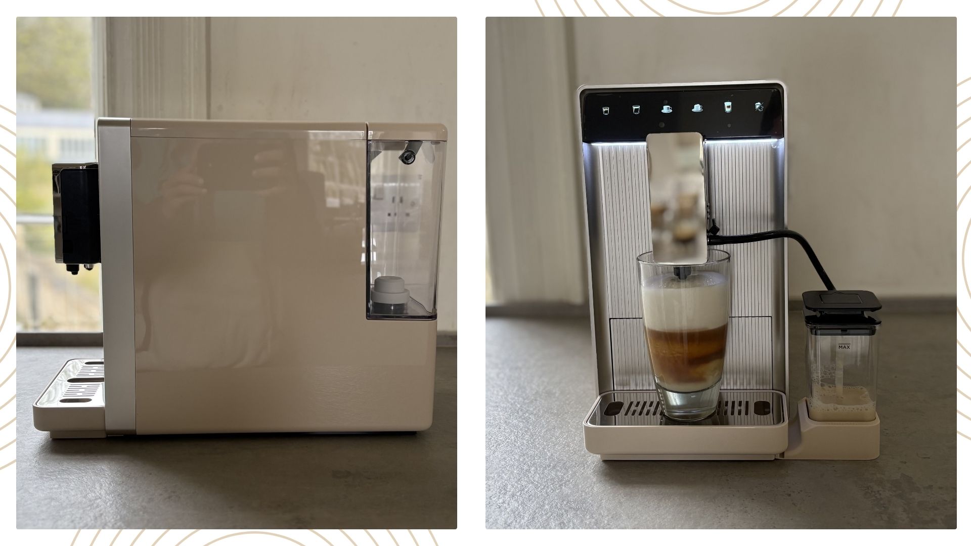 Dreame Ecceluxe Slim Fully Automatic Espresso Machine from the side and the front