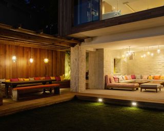 modern covered seating areas with lights