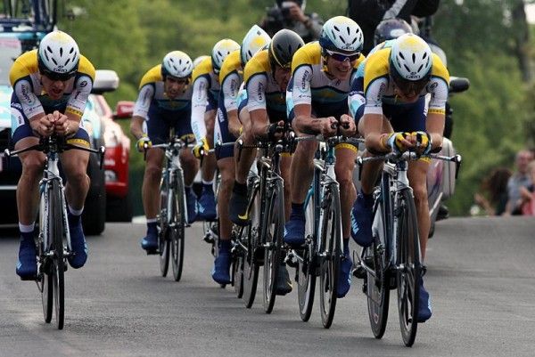 Team Astana finished third in the team time trial.