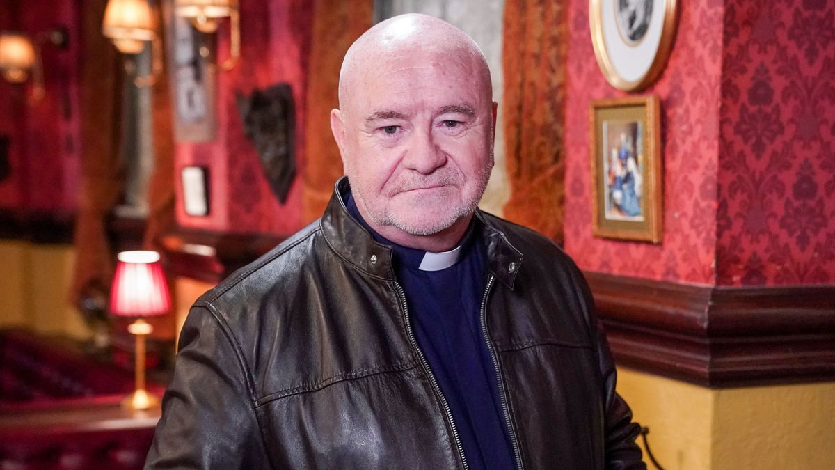 David Gillespie returns to EastEnders as Duncan Boyd - seen here standing in the Vic in a leather jacket 