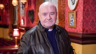 David Gillespie returns to EastEnders as Duncan Boyd - seen here standing in the Vic in a leather jacket