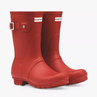 Cut out of short red Hunter wellies on a white background