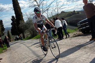 Andy Schleck (Saxo Bank) on the gravel roads of Eroica Toscana