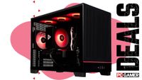 A Stormcraft Viper gaming PC on a custom PC Gamer Deals background.