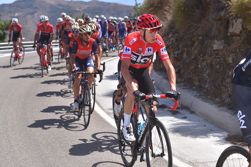 Chris Froome in the pack on the 12th stage of the Vuelta a Espa&ntilde;a