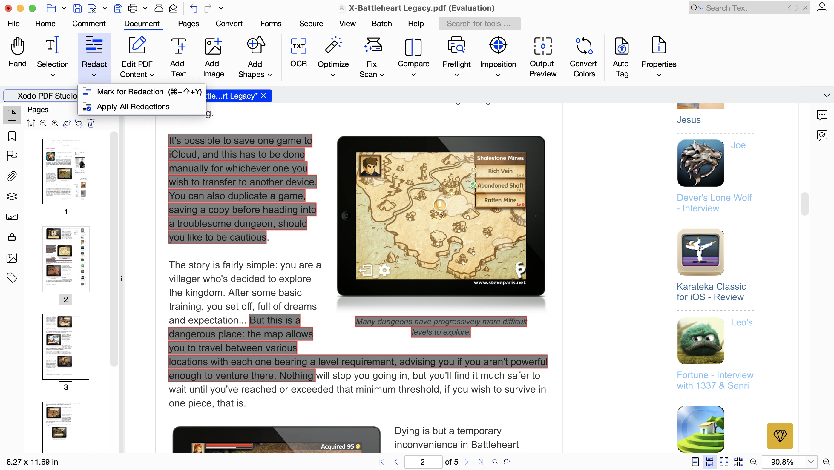 Editor de PDF de escritorio Xodo durante nuestra revisión