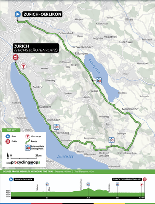 Course map and profile of the Men's Elite ITT at the Zurich UCI Road World Championships 2024