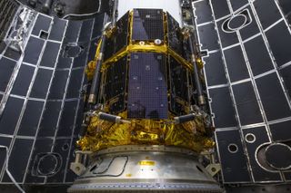 Tokyo-based company ispace's Hakuto-R moon lander is seen here being readied for its liftoff atop a SpaceX Falcon 9 rocket, which is scheduled for Nov. 30, 2022.