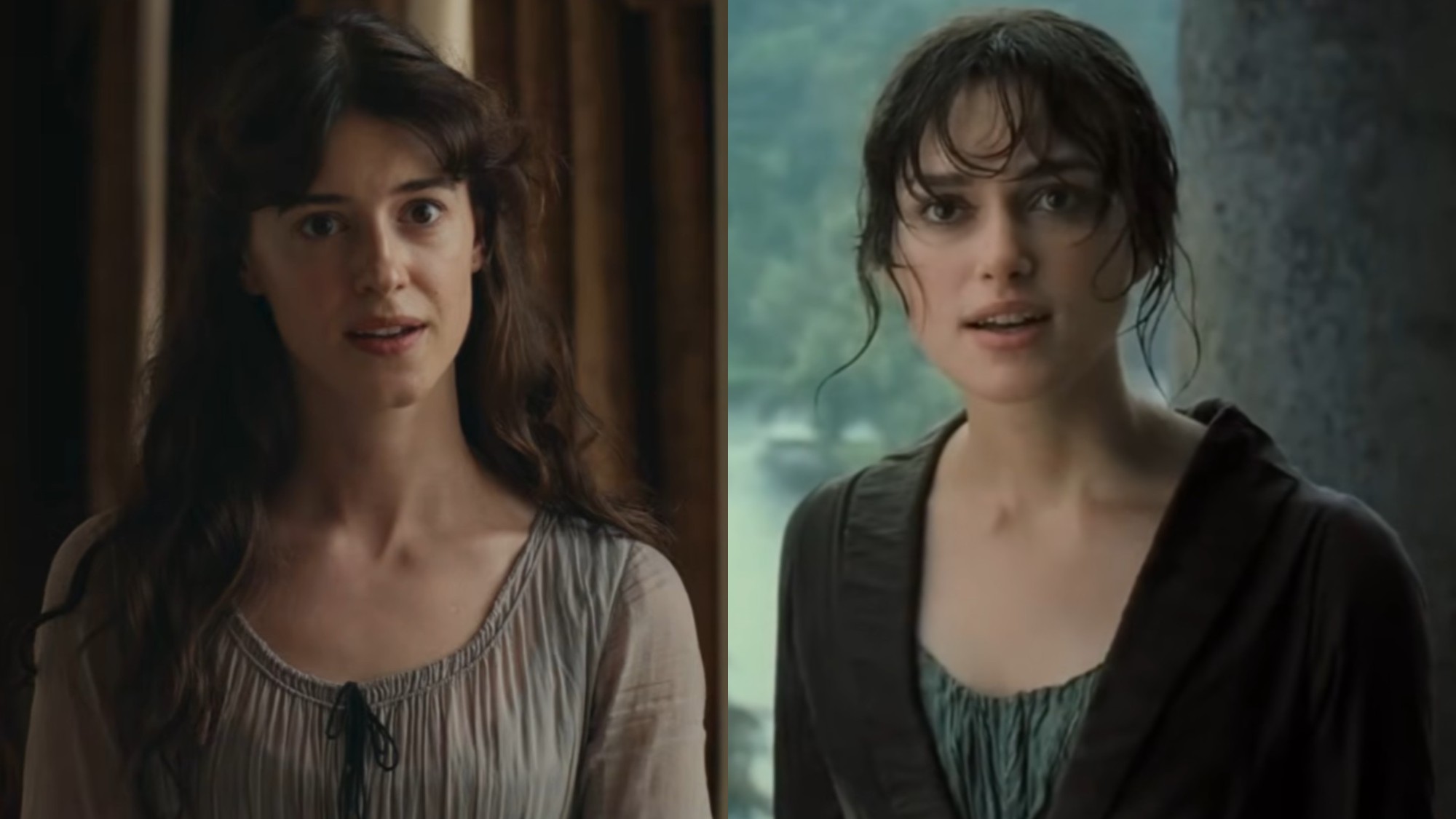 Daisy Edgar Jones in Sense and Sensibility and Keira Knightley in Pride and Prejudice. 