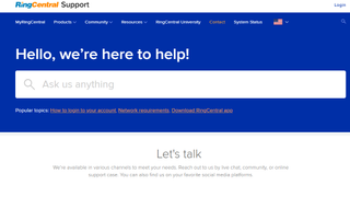 RingCentral Support website landing page