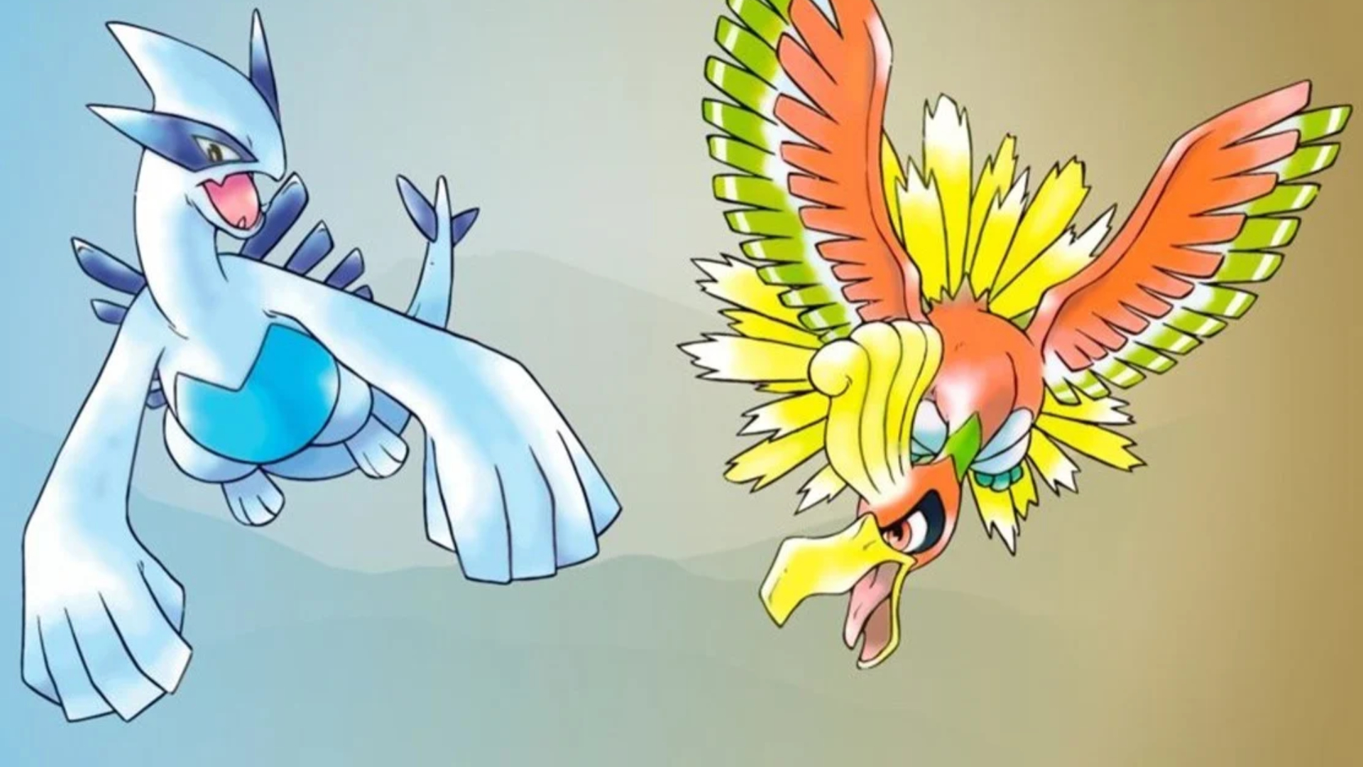 Paras Pokemon-peli: Ho-oh ja Lugia värikkäällä taustalla