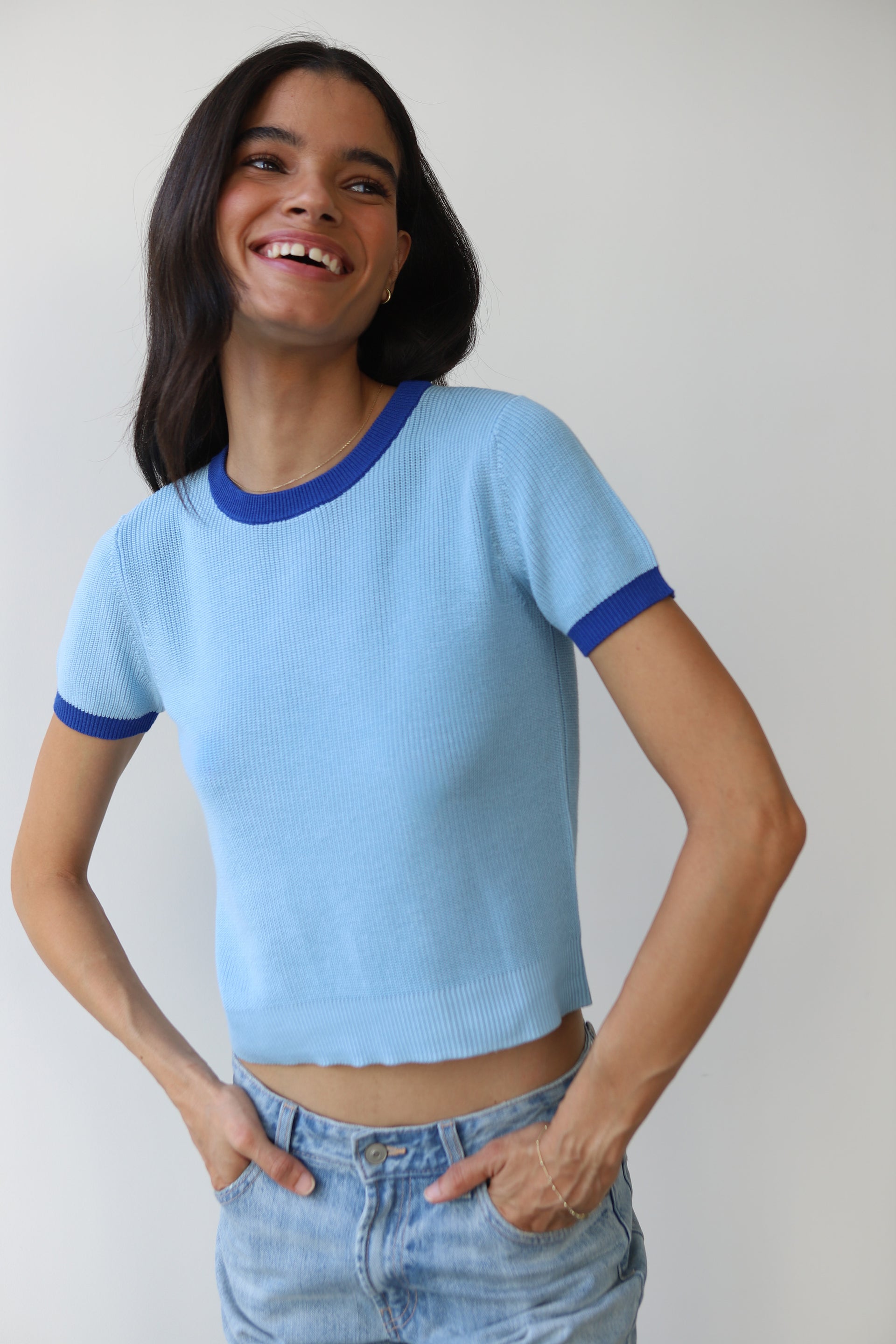 The Ringer Knit Tee - Capri Blue