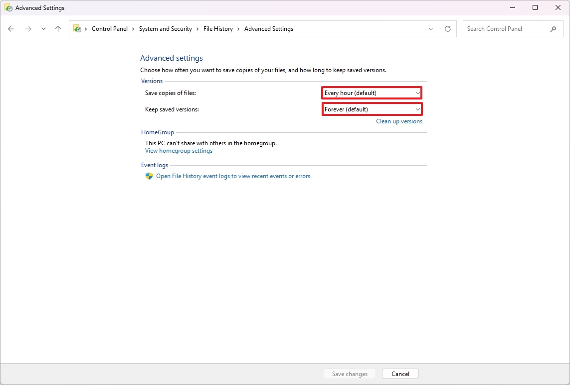 File History change backup retention