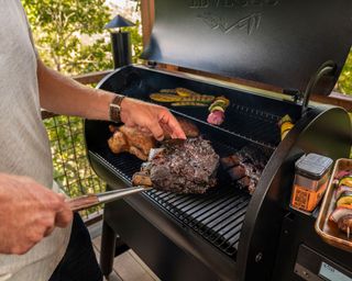 food cooking on Traeger Pro 780 wood pellet grill