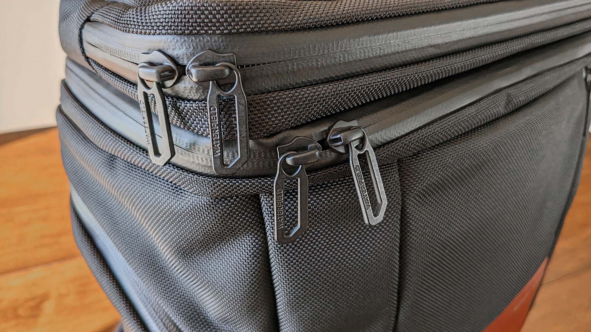 Waterfield Air Porter Travel Backpack zippers.