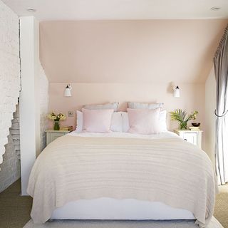 modern bedroom with blush pink walls