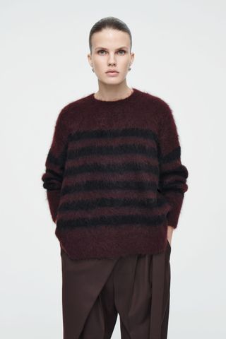 Striped Brushed-Mohair Crew-Neck Jumper