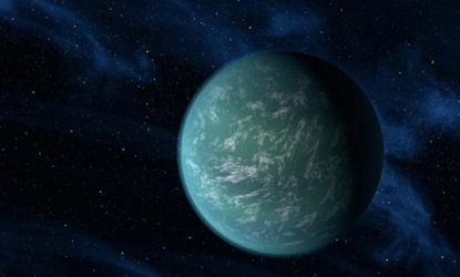 An artist's conception of Kepler-22b, a planet 600 light years away from Earth, and the first confirmed planet outside our solar system that could conceivably harbor life as we know it.