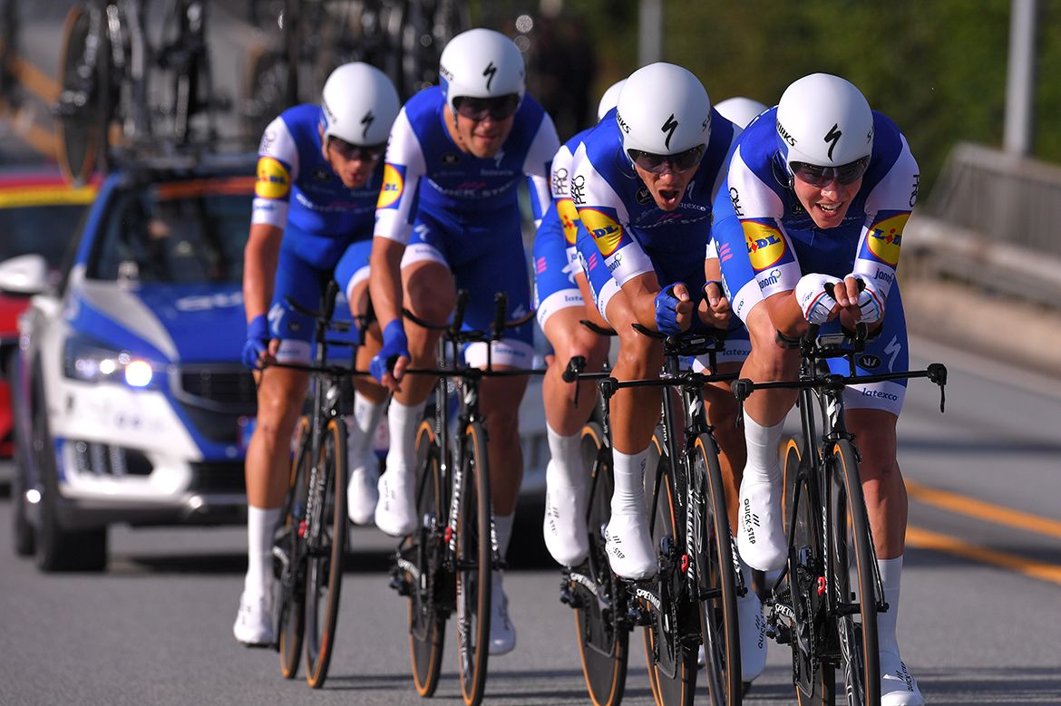 Quick-Step racing the men's team time trial in Bergen