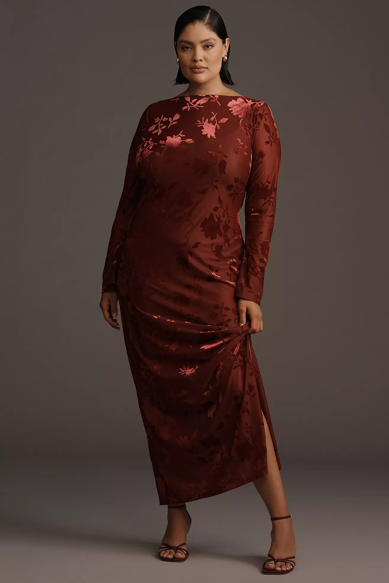 Eloquii Plus Long-Sleeve Velvet Maxi Dress
