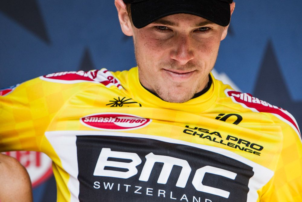 Rohan Dennis (BMC) looking happy in yellow