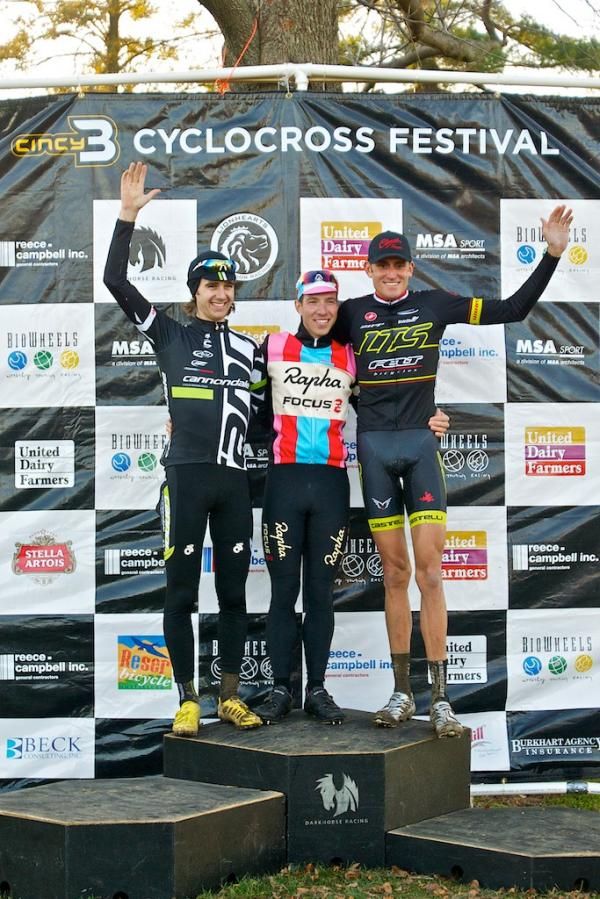 The day 1 podium: Driscoll, Powers and Trebon