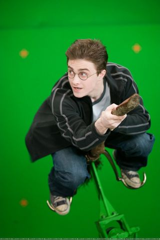 Harry Potter (Daniel Radcliffe) and his broomstick take flight with a little chroma key "magic."