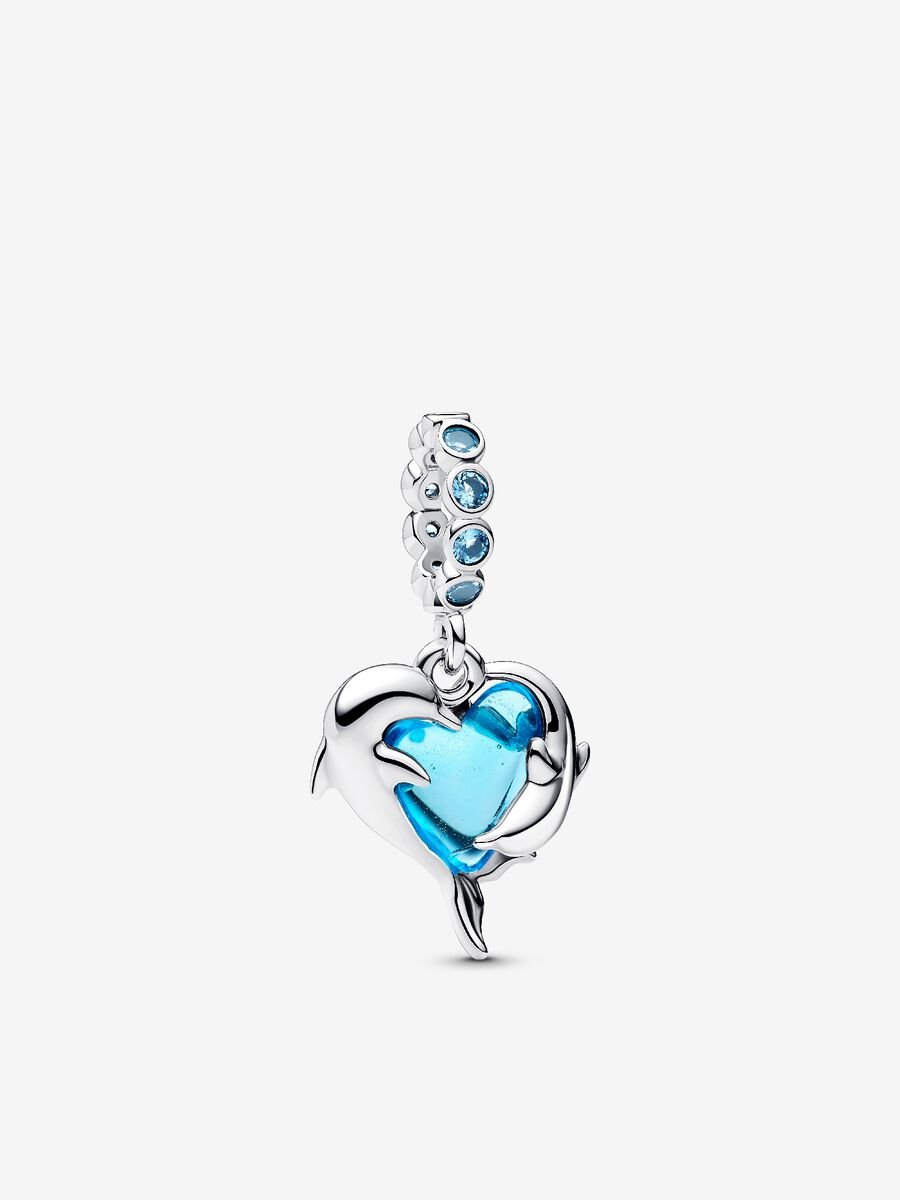 Blue Murano Glass Dolphins Dangle Charm