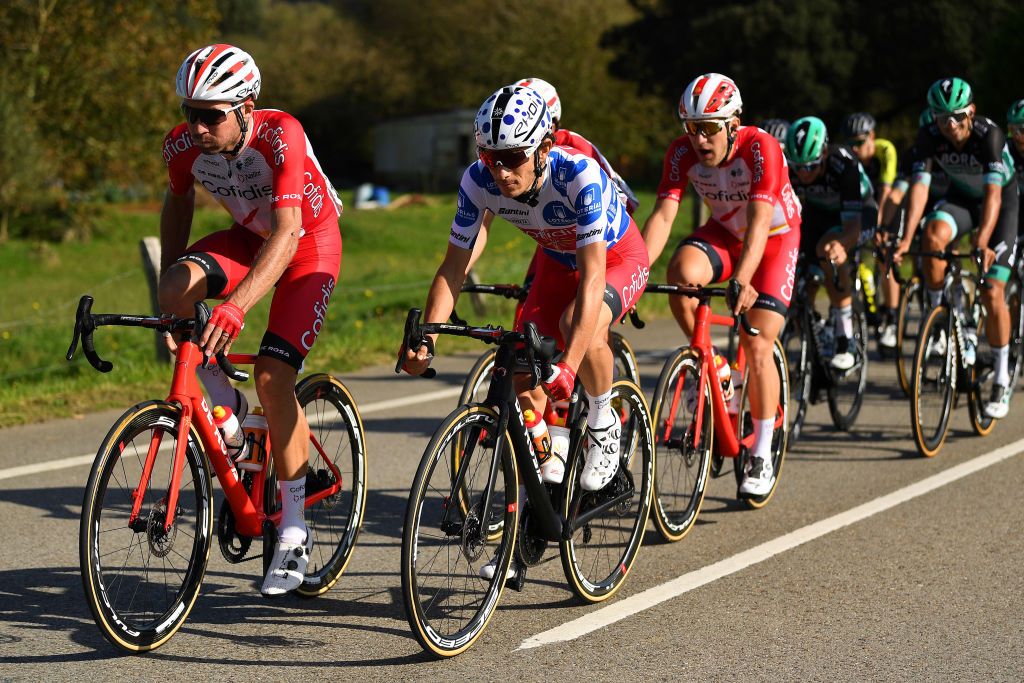 SUANCES SPAIN OCTOBER 30 PierreLuc Perichon of France and Team Cofidis Solutions Credits Guillaume Martin of France and Team Cofidis Solutions Credits Polka Dot Mountain Jersey during the 75th Tour of Spain 2020 Stage 10 a 185km stage from Castro Urdiales to Suances lavuelta LaVuelta20 La Vuelta on October 30 2020 in Suances Spain Photo by David RamosGetty Images