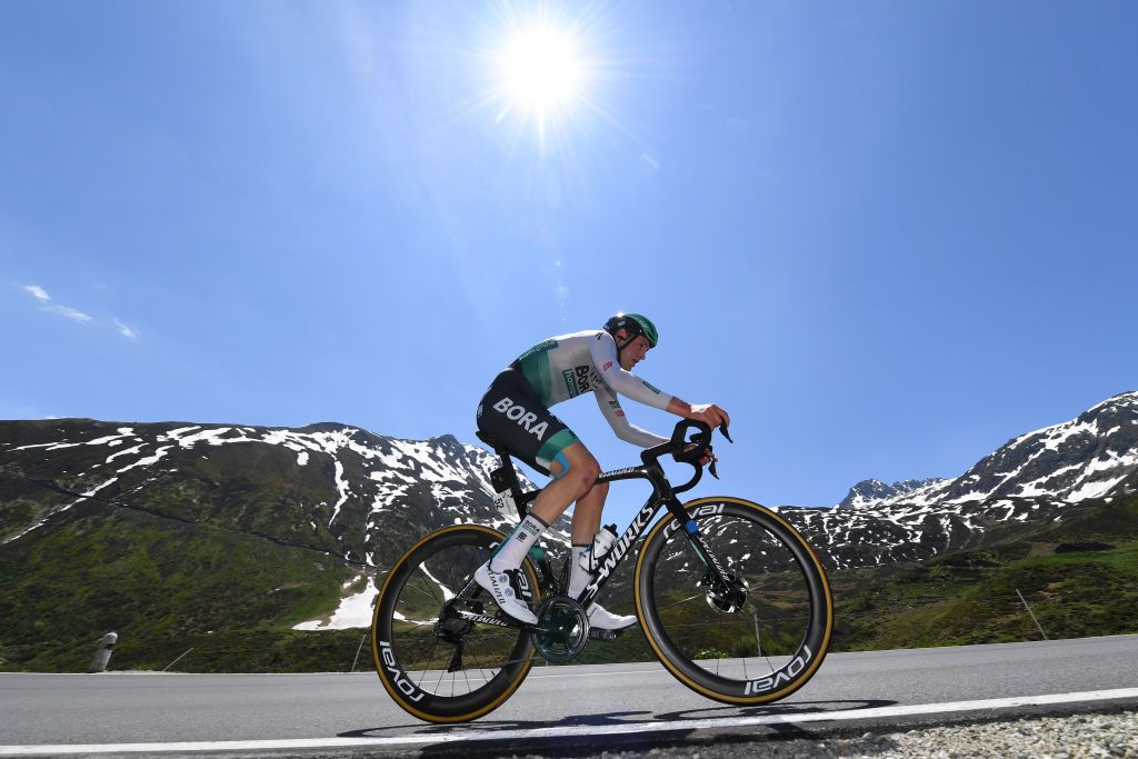 Jordi Meeus (Bora-Hansgrohe) in action in the Tour de Suisse TT