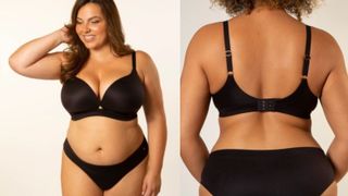 front and back of two different models wearing black bralette