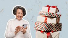Woman next to wrapped Christmas gifts concept inheritance tax gifting