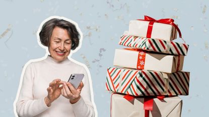 Woman next to wrapped Christmas gifts concept inheritance tax gifting