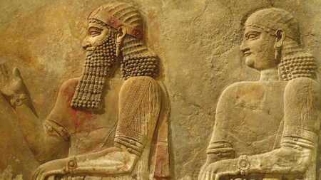 An 8th century BCE gypsum relief from modern-day Iraq depicts a king and his chief &scaron;a rē&scaron;i. 