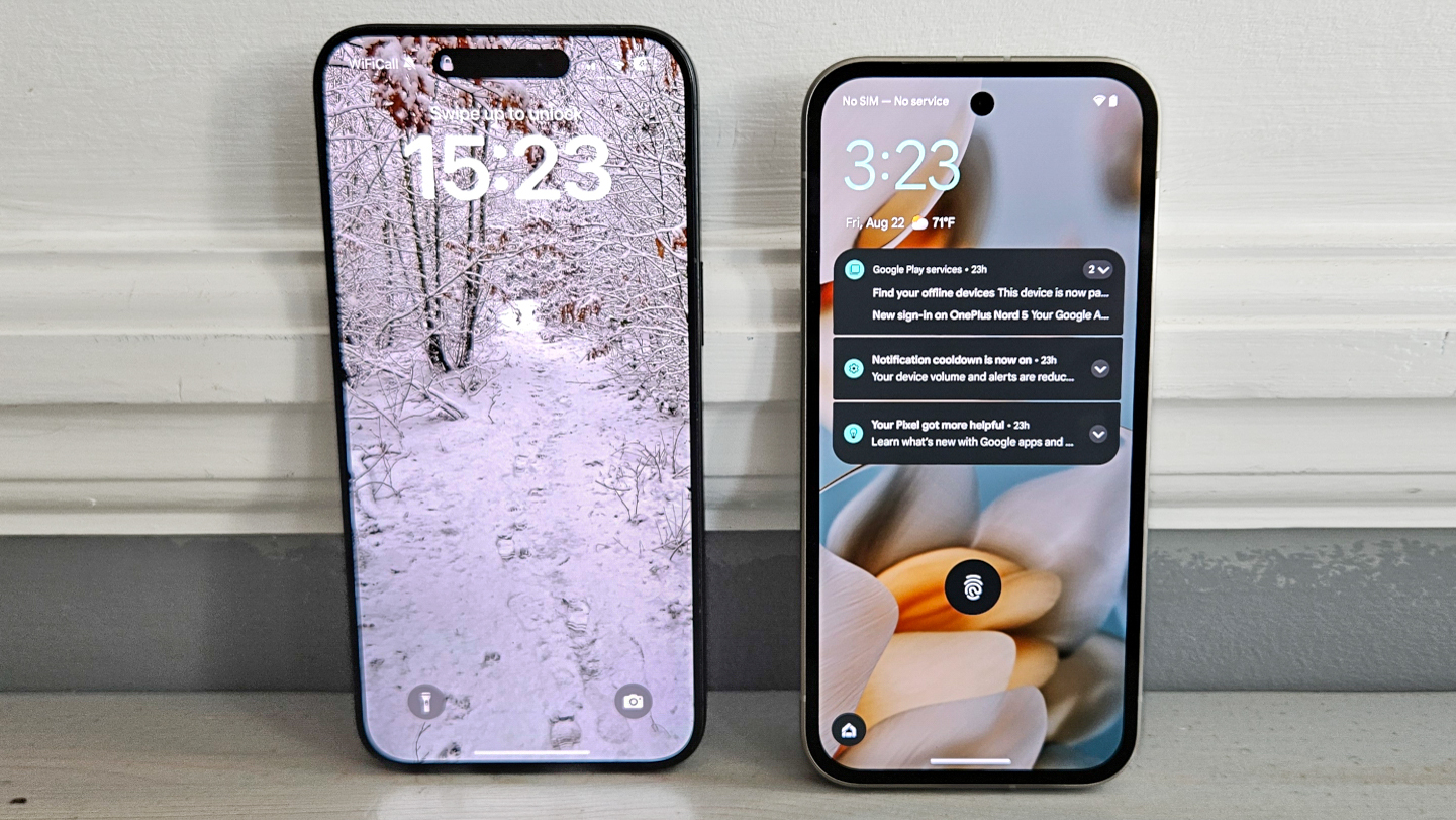 difference in Bezel size between the Pixel 9a and iPhone 15 Pro Max