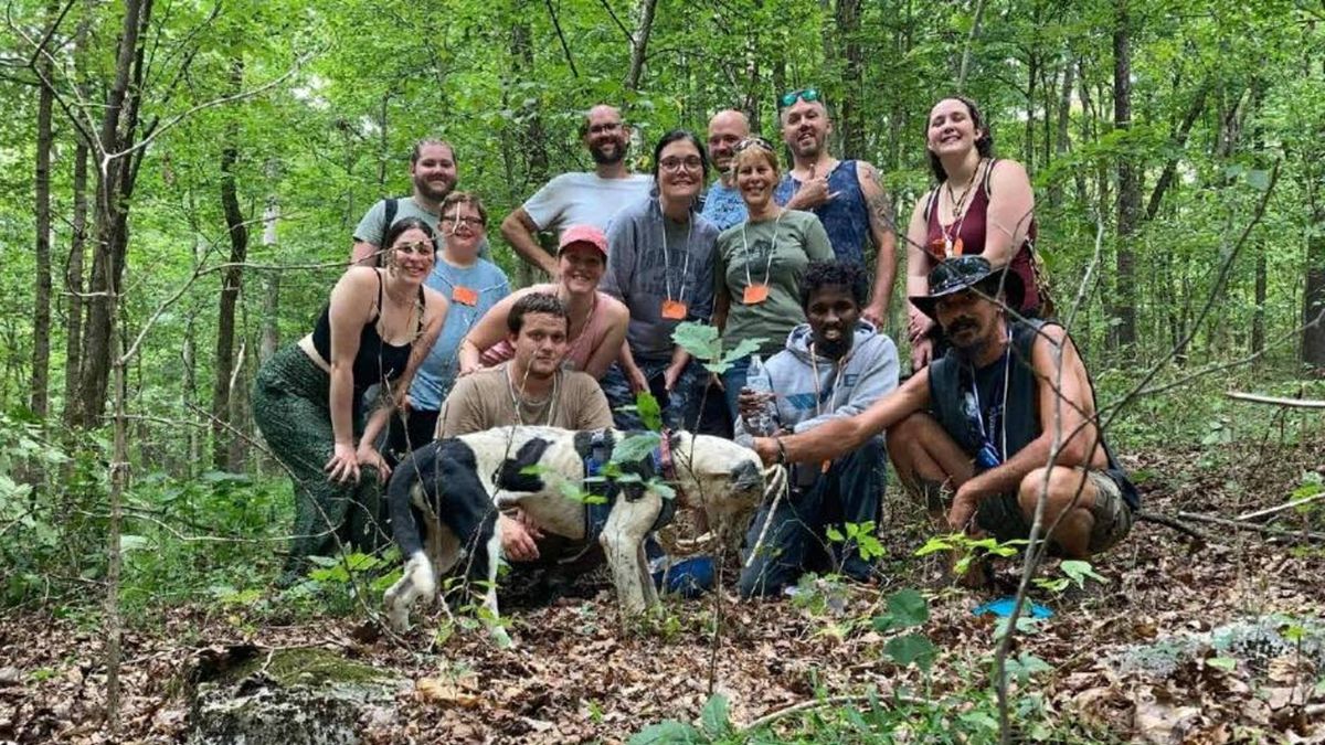 dog rescued from a cave in Indiana