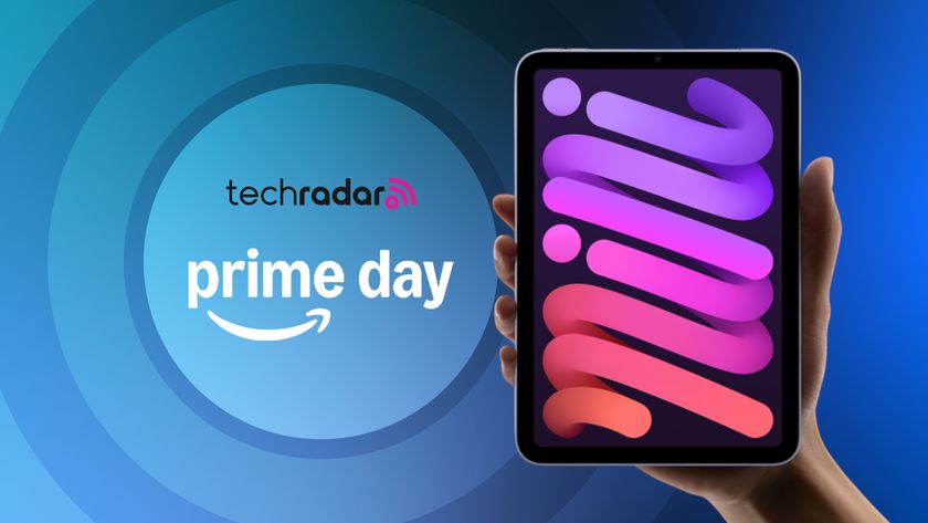 The iPad mini (2024) being held next to an Amazon Prime Day logo