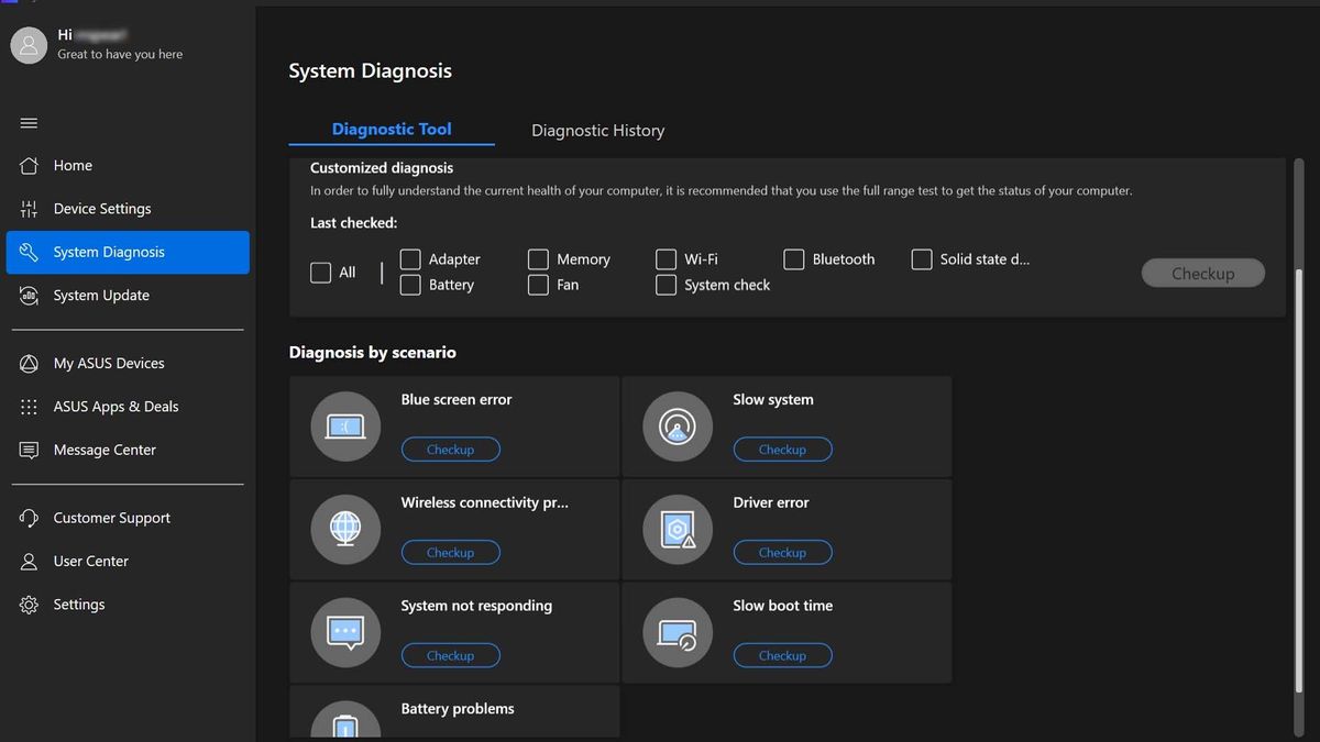 ASUS Zenbook 14 (UM3406HA) laptop system diagnostics.