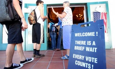 California students wait to cast their vote in the 2010 midterm elections. In New Hampshire, some state Republicans want to make it harder for college students, who often skew liberal, to cas