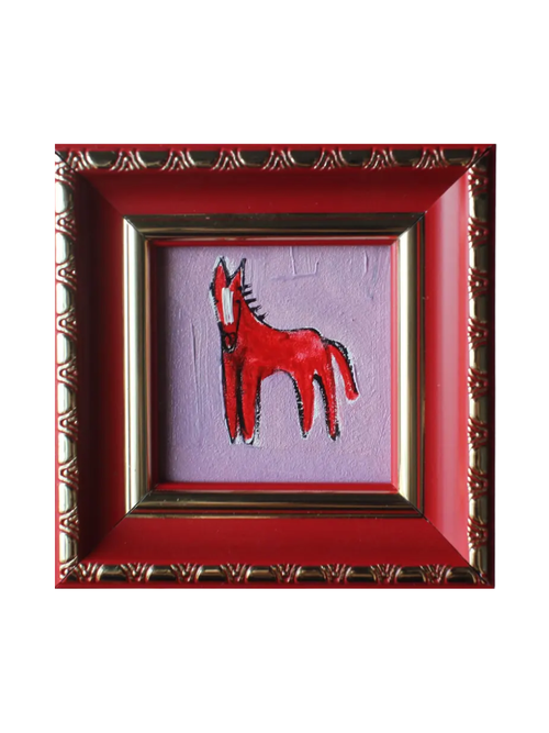 Framed Red Fire Horse Miniature Original Oil Painting