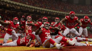 Image from a Madden 25 sim of Super Bowl LIX featuring the Kansas City Chiefs and Philadelphia Eagles