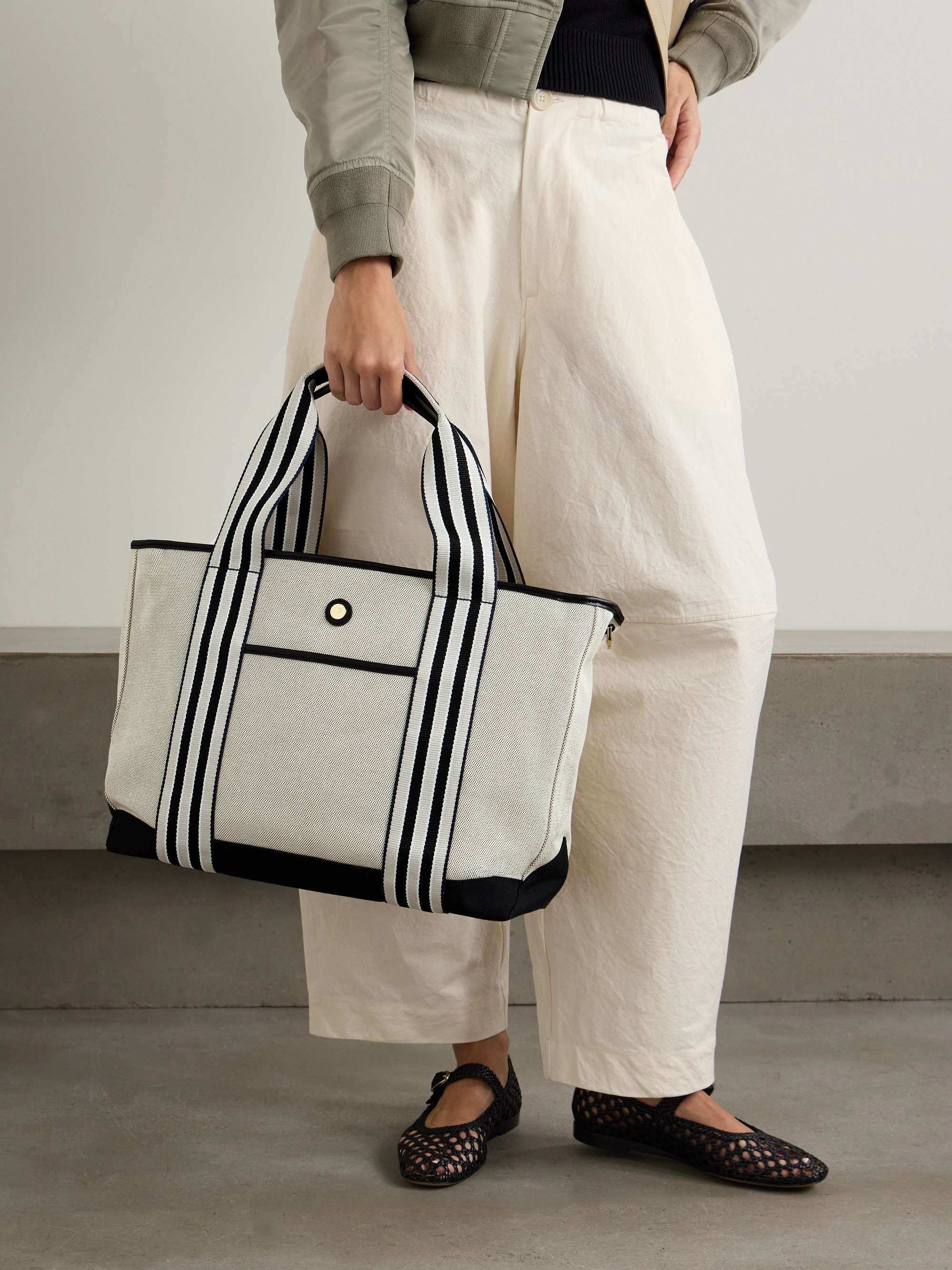 Cabana Medium Vegan Leather-Trimmed Recycled-Canvas Tote
