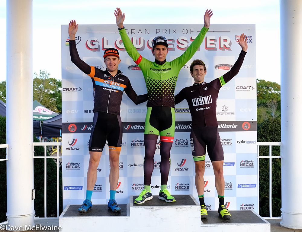 Men&rsquo;s Podium (L to R) Danny Summerhill (Maxxis-Shimano) 2nd, Curtis White (Cannondale) 1st, Jeremy Durrin (Neon Velo) 3rd