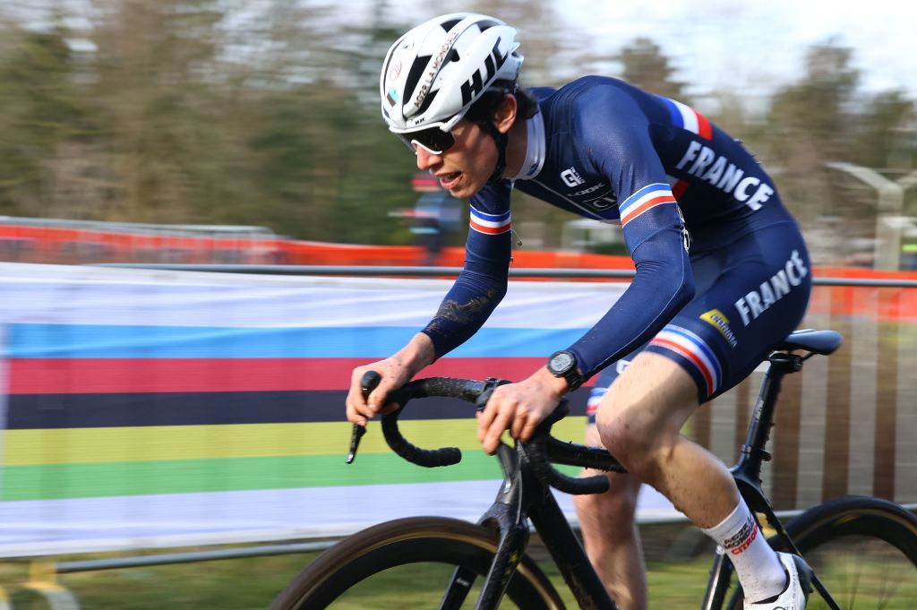 French Leo Bisiaux pictured in action during the Men Junior race at the UCI Cyclocross World Championships in Hoogerheide The Netherlands on Sunday 05 February 2023BELGA PHOTO DAVID PINTENS Photo by DAVID PINTENS BELGA MAG Belga via AFP Photo by DAVID PINTENSBELGA MAGAFP via Getty Images