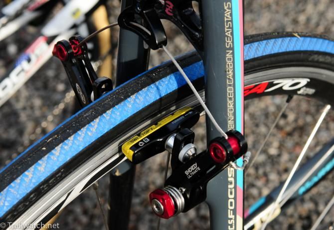 The brake setup on the Rapha Focus bikes