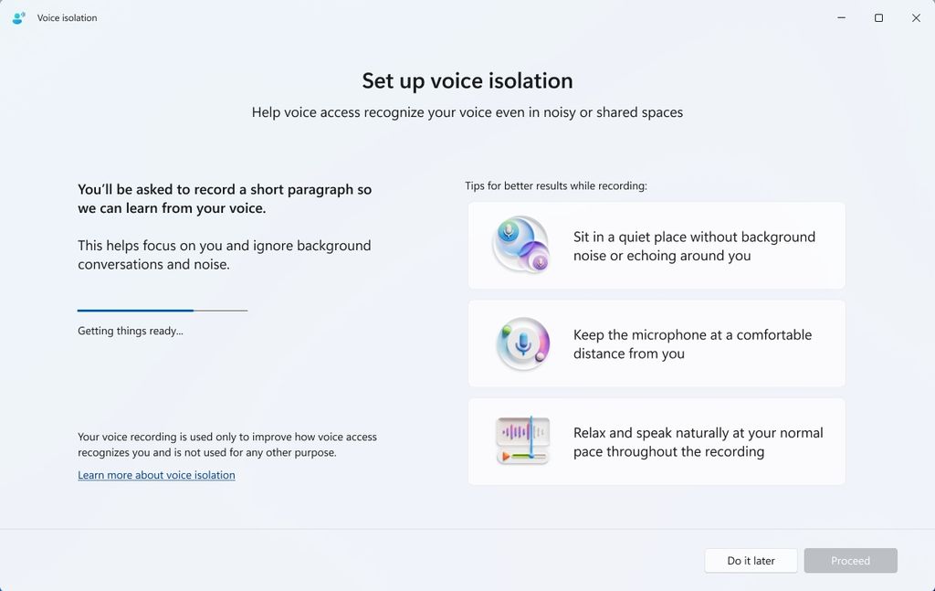 Set up voice isolation Help voice access recognize your voice even in noisy or shared spaces